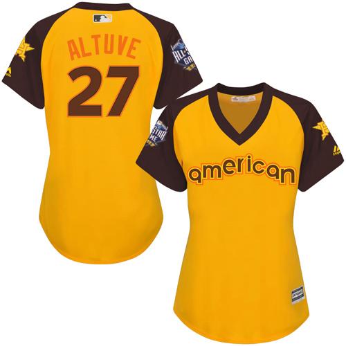 Astros #27 Jose Altuve Gold 2016 All-Star American League Women's Stitched MLB Jersey Astros #27 Jose Altuve Gold 2016 All-Star American League Women's Stitched MLB Jersey