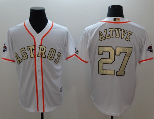Astros #27 Jose Altuve White 2017 World Series Champions Gold Program Cool Base Stitched Baseball Jersey