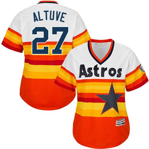 Astros #27 Jose Altuve White Orange Alternate Cooperstown Women's Stitched MLB Jersey Astros #27 Jose Altuve White Orange Alternate Cooperstown Women's Stitched MLB Jersey