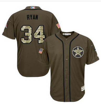 Astros #34 Nolan Ryan Green Salute to Service Stitched MLB Jersey