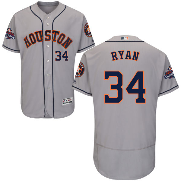 Astros #34 Nolan Ryan Grey Flexbase Authentic Collection 2017 World Series Champions Stitched MLB Jersey