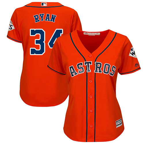 Astros #34 Nolan Ryan Orange Alternate 2017 World Series Bound Women's Stitched MLB Jersey