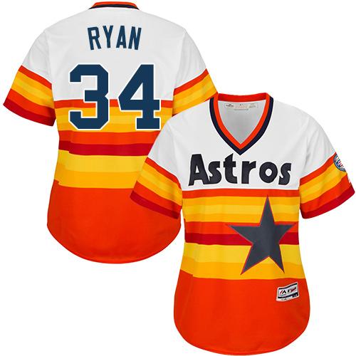 Astros #34 Nolan Ryan White Orange Alternate Cooperstown Women's Stitched MLB Jersey Astros #34 Nolan Ryan White Orange Alternate Cooperstown Women's Stitched MLB Jersey