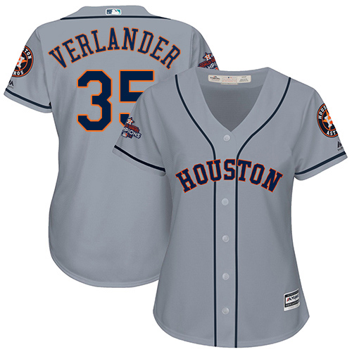 Astros #35 Justin Verlander Grey Road 2017 World Series Champions Women's Stitched MLB Jersey Astros #35 Justin Verlander Grey Road 2017 World Series Champions Women's Stitched MLB Jersey