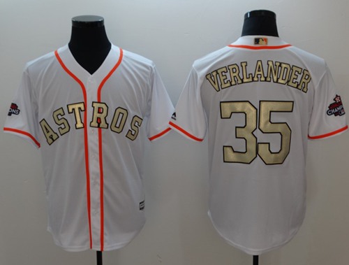 Astros #35 Justin Verlander White 2017 World Series Champions Gold Program Cool Base Stitched Baseball Jersey