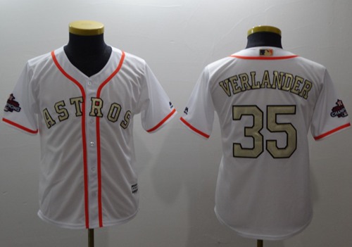 Astros #35 Justin Verlander White 2017 World Series Champions Gold Program Cool Base Stitched Youth Baseball Jersey