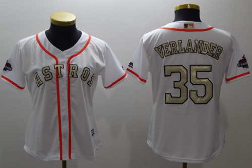 Astros #35 Justin Verlander White 2017 World Series Champions Gold Program Cool Base Women's Stitched Baseball Jersey