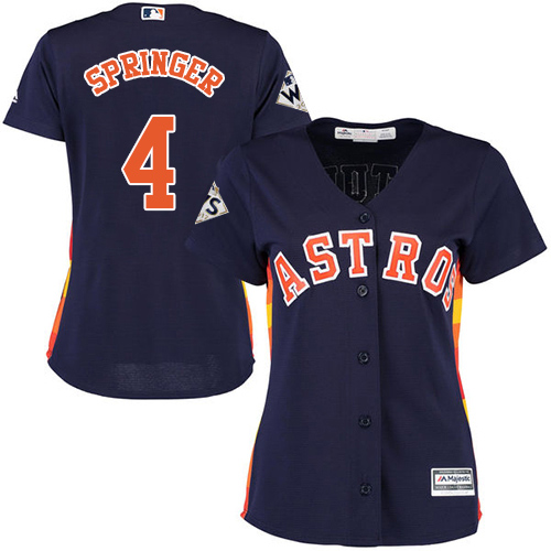 Astros #4 George Springer Navy Blue Alternate 2017 World Series Bound Women's Stitched MLB Jersey