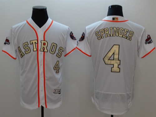 Astros #4 George Springer White FlexBase Authentic 2017 World Series Champions Gold Program Stitched Baseball Jersey