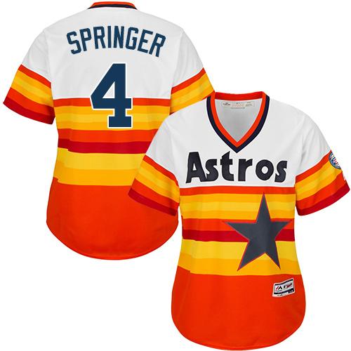 Astros #4 George Springer White Orange Alternate Cooperstown Women's Stitched MLB Jersey Astros #4 George Springer White Orange Alternate Cooperstown Women's Stitched MLB Jersey