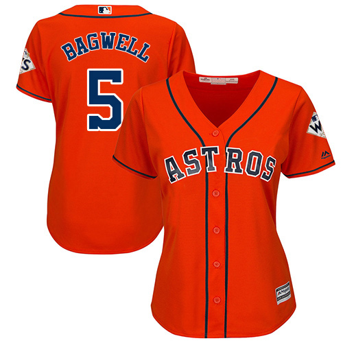 Astros #5 Jeff Bagwell Orange Alternate 2017 World Series Bound Women's Stitched MLB Jersey