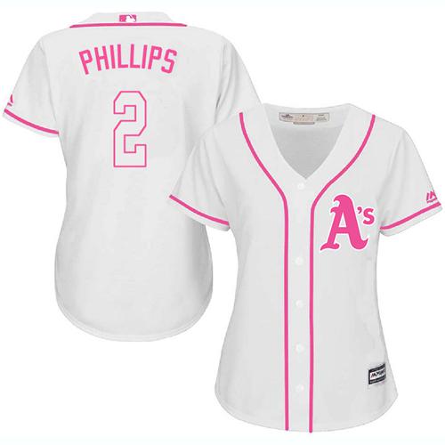 Athletics #2 Tony Phillips White Pink Fashion Women's Stitched MLB Jersey