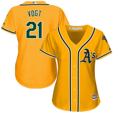 Athletics #21 Stephen Vogt Gold Alternate Women's Stitched MLB Jersey Athletics #21 Stephen Vogt Gold Alternate Women's Stitched MLB Jersey