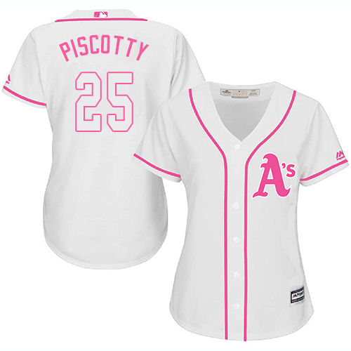 Athletics #25 Stephen Piscotty White Pink Fashion Women's Stitched MLB Jersey