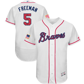 Atlanta Braves Freddie Freeman Majestic 2017 Stars & Stripes Authentic Collection FlexBase Player Jersey - White