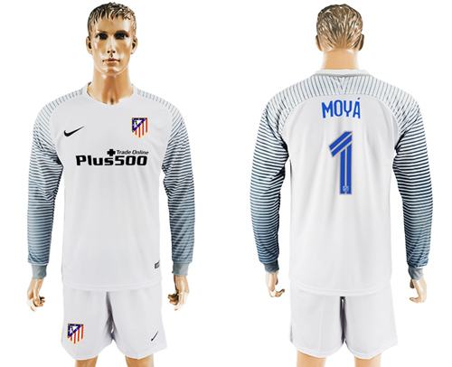 Atletico Madrid #1 Moya White Goalkeeper Long Sleeves Soccer Club Jersey Atletico Madrid #1 Moya White Goalkeeper Long Sleeves Soccer Club Jersey