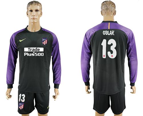 Atletico Madrid #13 Oblak Black Goalkeeper Long Sleeves Soccer Club Jersey Atletico Madrid #13 Oblak Black Goalkeeper Long Sleeves Soccer Club Jersey