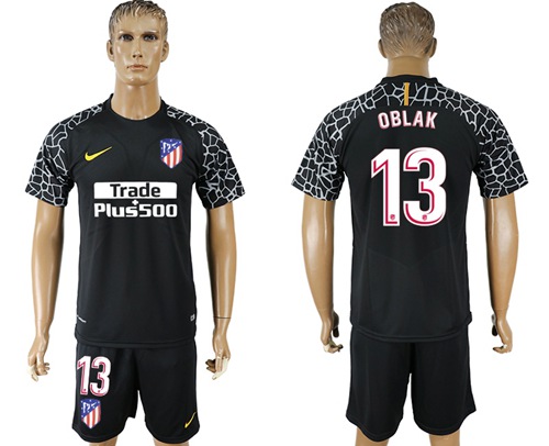 Atletico Madrid #13 Oblak Black Goalkeeper Soccer Club Jersey Atletico Madrid #13 Oblak Black Goalkeeper Soccer Club Jersey