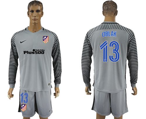 Atletico Madrid #13 Oblak Grey Goalkeeper Long Sleeves Soccer Club Jersey Atletico Madrid #13 Oblak Grey Goalkeeper Long Sleeves Soccer Club Jersey