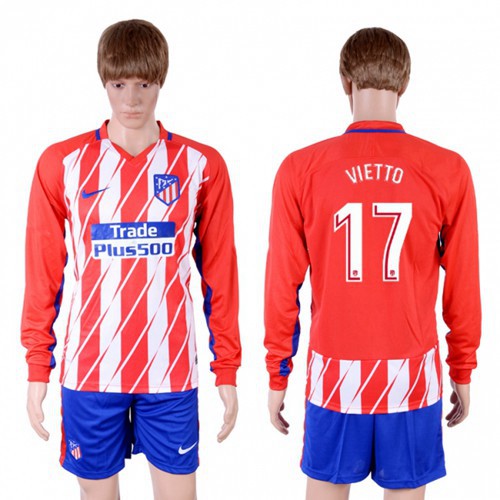 Atletico Madrid #17 Vietto Home Long Sleeves Soccer Club Jersey Atletico Madrid #17 Vietto Home Long Sleeves Soccer Club Jersey