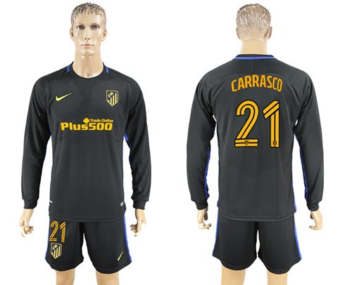 Atletico Madrid #21 Carrasco Away Long Sleeves Soccer Club Jersey Atletico Madrid #21 Carrasco Away Long Sleeves Soccer Club Jersey