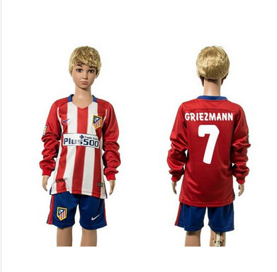 Atletico Madrid #7 Griezmann Home Long Sleeves Kid Soccer Club Jersey