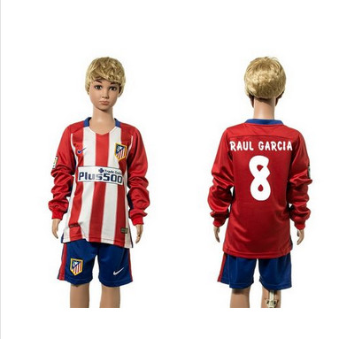Atletico Madrid #8 Raul Garcia Home Long Sleeves Kid Soccer Club Jersey