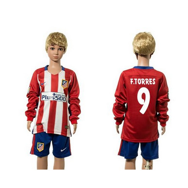 Atletico Madrid #9 F.Torres Home Long Sleeves Kid Soccer Club Jersey