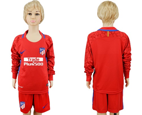 Atletico Madrid Blank Red Goalkeeper Long Sleeves Kid Soccer Club Jersey Atletico Madrid Blank Red Goalkeeper Long Sleeves Kid Soccer Club Jersey
