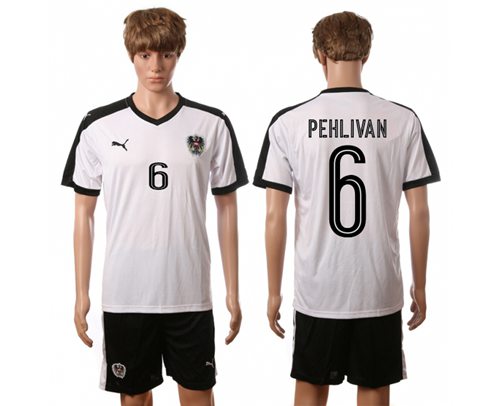 Austria #6 Pehlivan White Away Soccer Country Jersey Austria #6 Pehlivan White Away Soccer Country Jersey