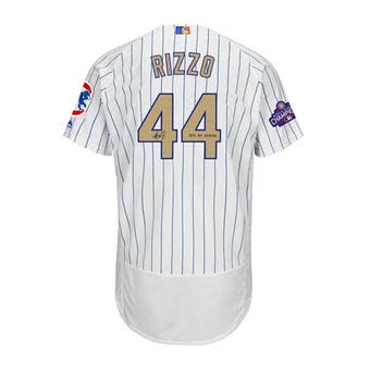 Autographed Chicago Cubs Anthony Rizzo Majestic White World Series Champions Gold Program Authentic Jersey with 2016 ws Champs Inscription