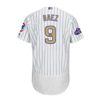 Autographed Chicago Cubs Javier Baez Majestic White World Series Champions Gold Program Authentic Jersey