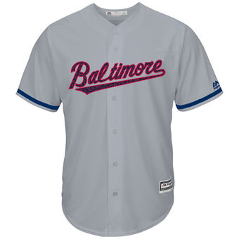 Baltimore Orioles Majestic Fashion Stars & Stripes Cool Base Jersey - Gray