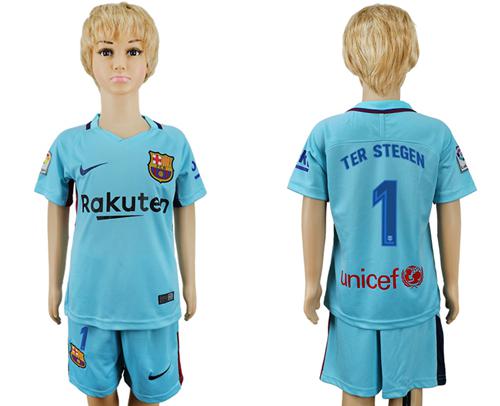 Barcelona #1 Ter Stegen Away Kid Soccer Club Jersey