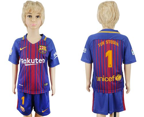 Barcelona #1 Ter Stegen Home Kid Soccer Club Jersey Barcelona #1 Ter Stegen Home Kid Soccer Club Jersey