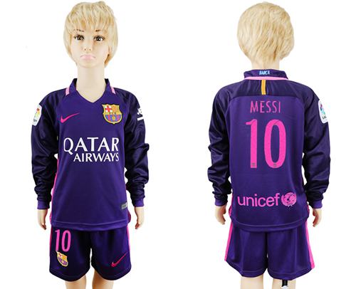Barcelona #10 Messi Away Long Sleeves Kid Soccer Club Jersey Barcelona #10 Messi Away Long Sleeves Kid Soccer Club Jersey