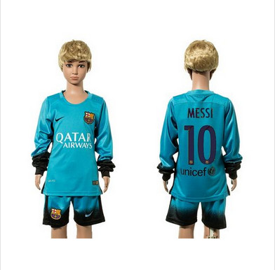 Barcelona #10 Messi SEC Away Long Sleeves Kid Soccer Club Jersey