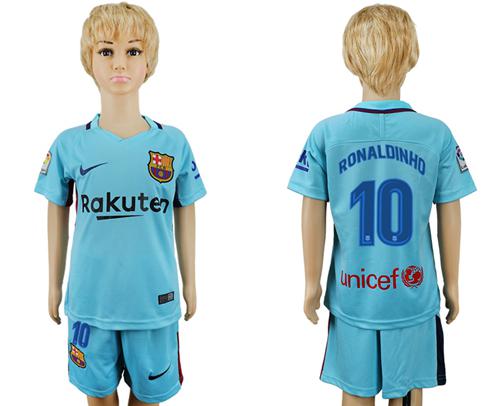 Barcelona #10 Ronaldinho Away Kid Soccer Club Jersey