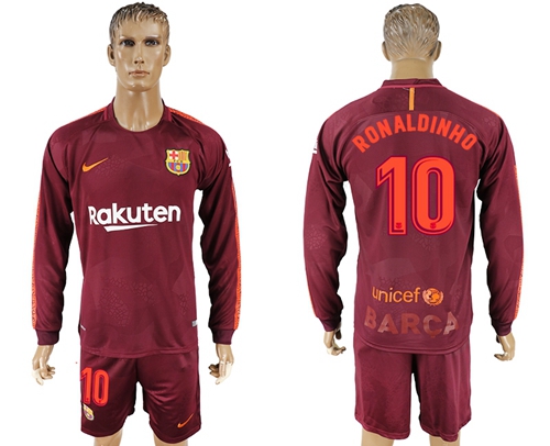 Barcelona #10 Ronaldinho Sec Away Long Sleeves Soccer Club Jersey