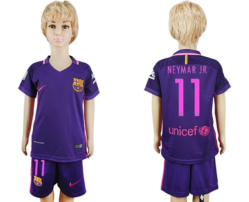 Barcelona #11 Neymar Jr Away Kid Soccer Club Jersey