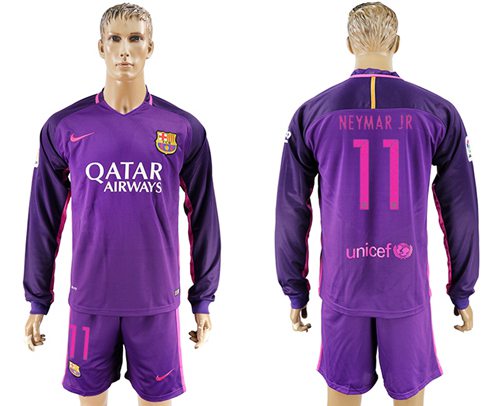 Barcelona #11 Neymar Jr Away Long Sleeves Soccer Club Jersey