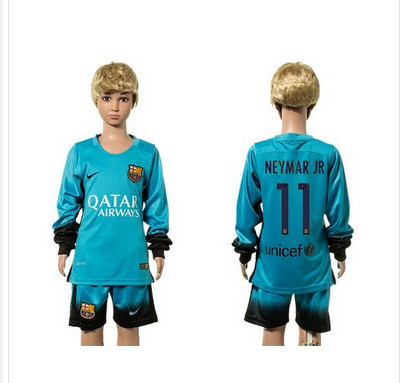 Barcelona #11 Neymar Jr SEC Away Long Sleeves Kid Soccer Club Jersey
