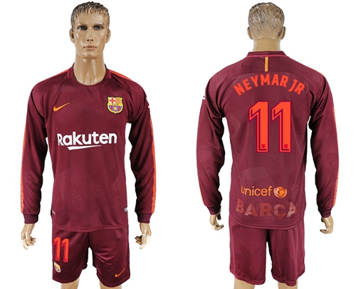 Barcelona #11 Neymar Jr Sec Away Long Sleeves Soccer Club Jersey