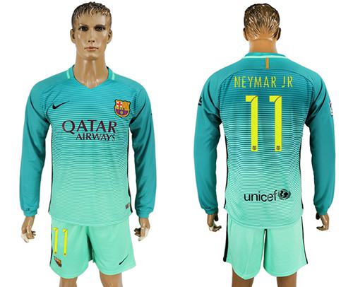 Barcelona #11 Neymar Jr Sec Away Long Sleeves Soccer Club Jersey