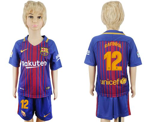Barcelona #12 Rafinha Home Kid Soccer Club Jersey
