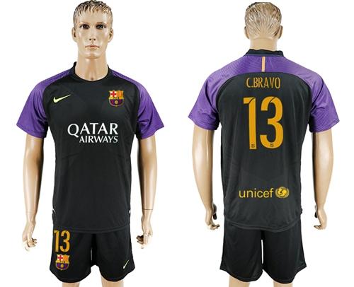 Barcelona #13 C.Bravo Black Goalkeeper Soccer Club Jersey Barcelona #13 C.Bravo Black Goalkeeper Soccer Club Jersey