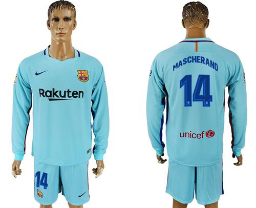 Barcelona #14 Mascherano Away Long Sleeves Soccer Club Jersey Barcelona #14 Mascherano Away Long Sleeves Soccer Club Jersey