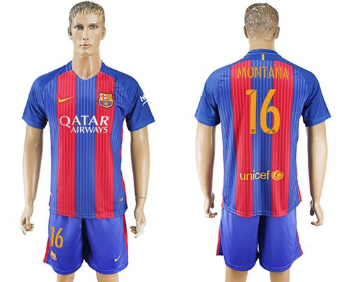 Barcelona #16 Montana Home Soccer Club Jersey