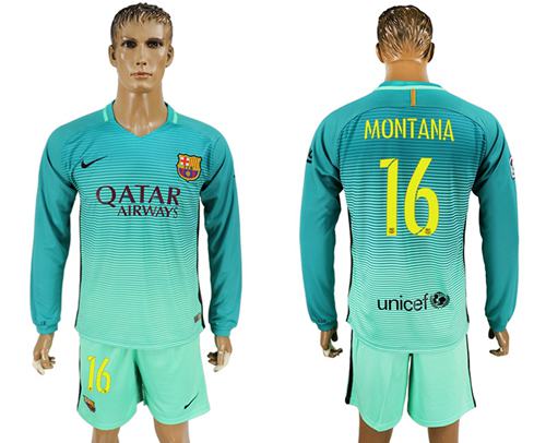 Barcelona #16 Montana Sec Away Long Sleeves Soccer Club Jersey Barcelona #16 Montana Sec Away Long Sleeves Soccer Club Jersey