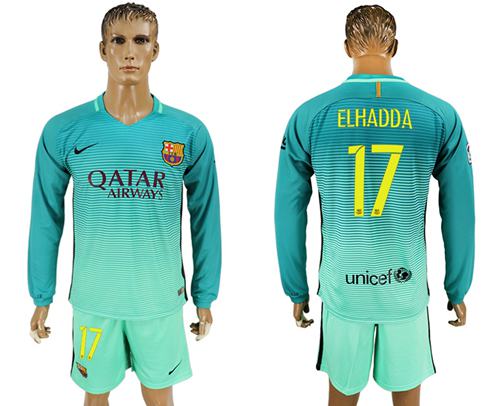 Barcelona #17 Elhadda Sec Away Long Sleeves Soccer Club Jersey Barcelona #17 Elhadda Sec Away Long Sleeves Soccer Club Jersey